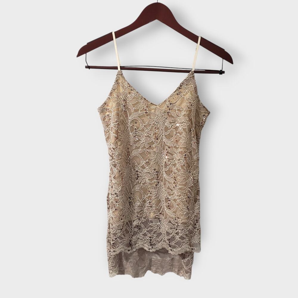 Boston Proper Womens Gold Lace Sequins Camisole Top XS Fairy Romantic Coquette